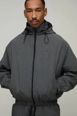 Cagoule à Casynthétiqueche Oversize Boxy à Carreaux avec Brandebourgs