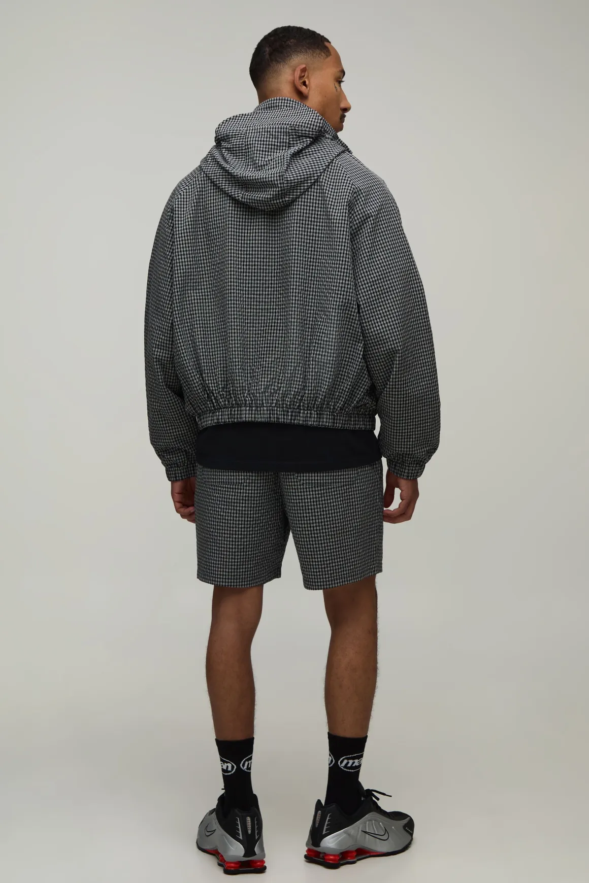 Cagoule à Casynthétiqueche Oversize Boxy à Carreaux avec Brandebourgs