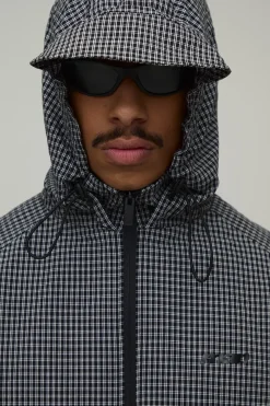Cagoule à Casynthétiqueche Oversize Boxy à Carreaux avec Brandebourgs