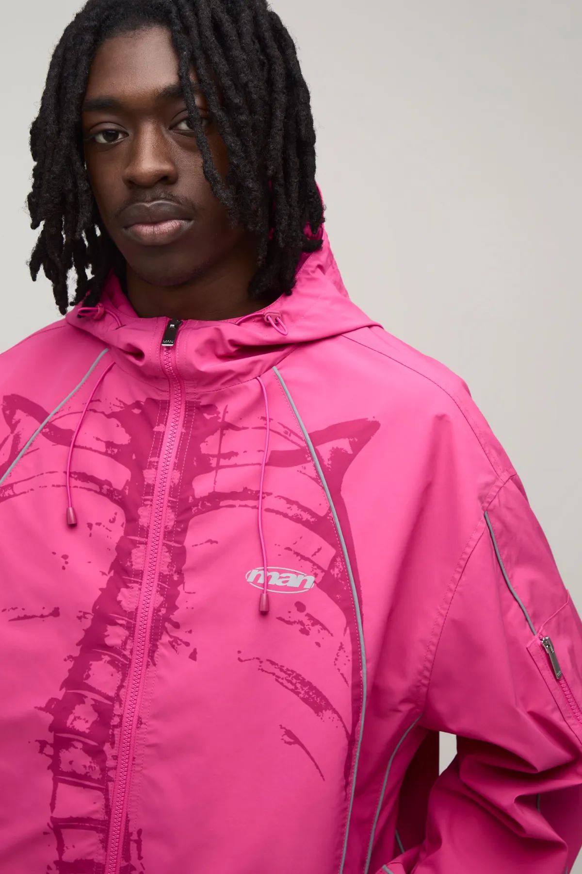 boohooMAN Cagoule À Casynthétiqueche Surdimensionnée Boxy Avec Passepoil Réfléchissant Squelette<Homme Manteaux Et Vestes