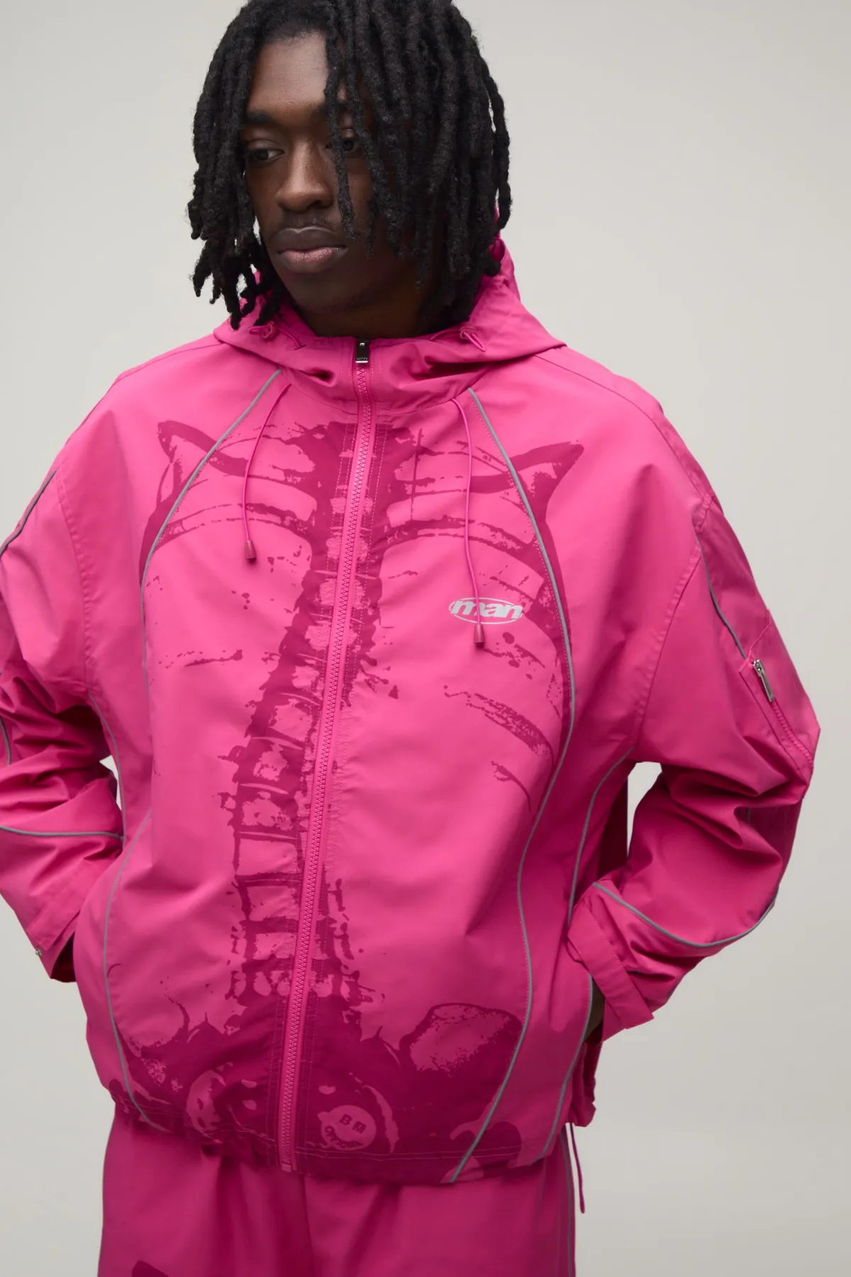 boohooMAN Cagoule À Casynthétiqueche Surdimensionnée Boxy Avec Passepoil Réfléchissant Squelette<Homme Manteaux Et Vestes