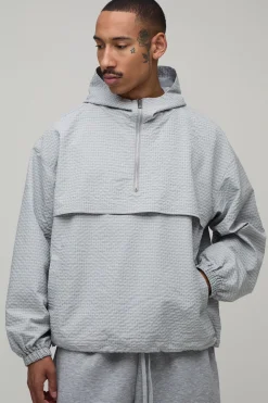 boohooMAN Cagoule À Casynthétiqueche Surdimensionnée Avec Zip ¼ Et Motif Carreaux<Homme Manteaux Et Vestes