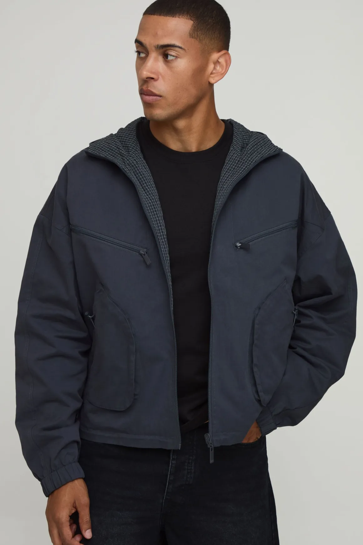 Cagoule Réversible À Carreaux Coupe Ample Avec Casynthétiqueche