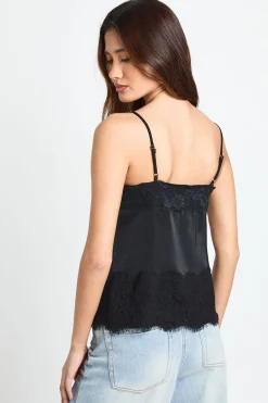 boohoo Cami boutonnée en mélange de satin et de dentelle<Femme Satin Et Dentelle|Tops