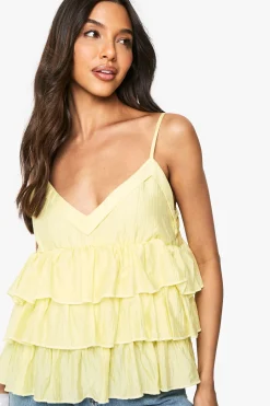boohoo Cami froissée à volants superposés<Femme Tops