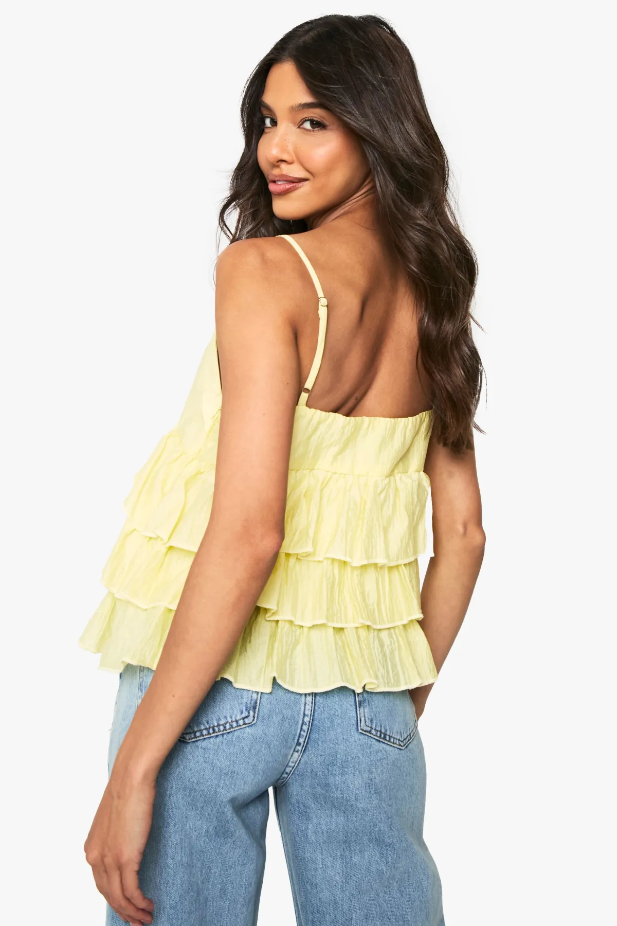 boohoo Cami froissée à volants superposés<Femme Tops