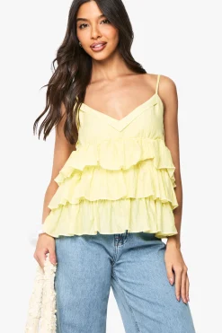 boohoo Cami froissée à volants superposés<Femme Tops