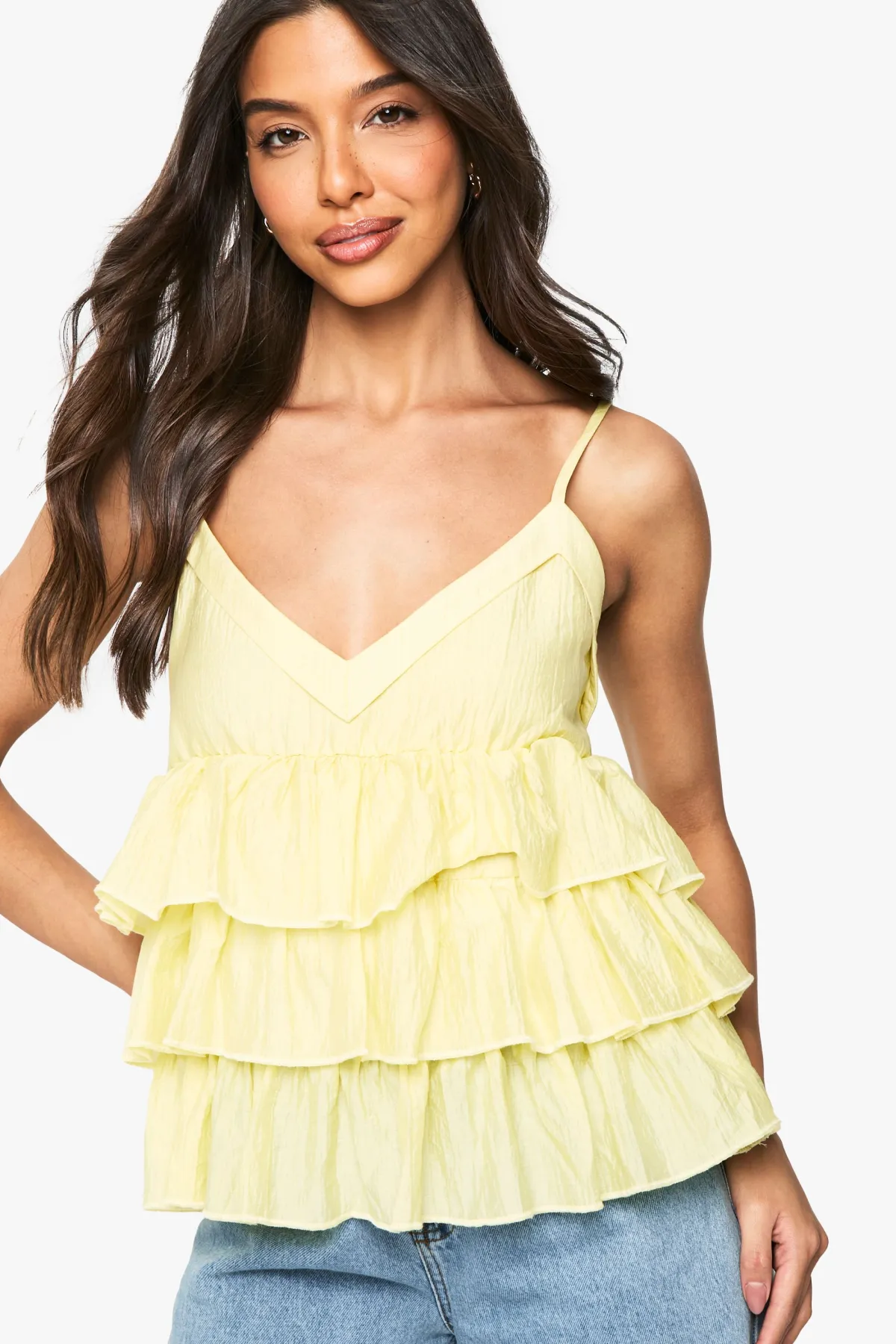 boohoo Cami froissée à volants superposés<Femme Tops