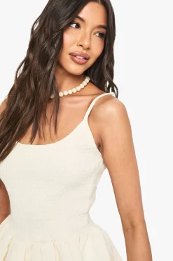 Cami peplum en coton crinkled froncé