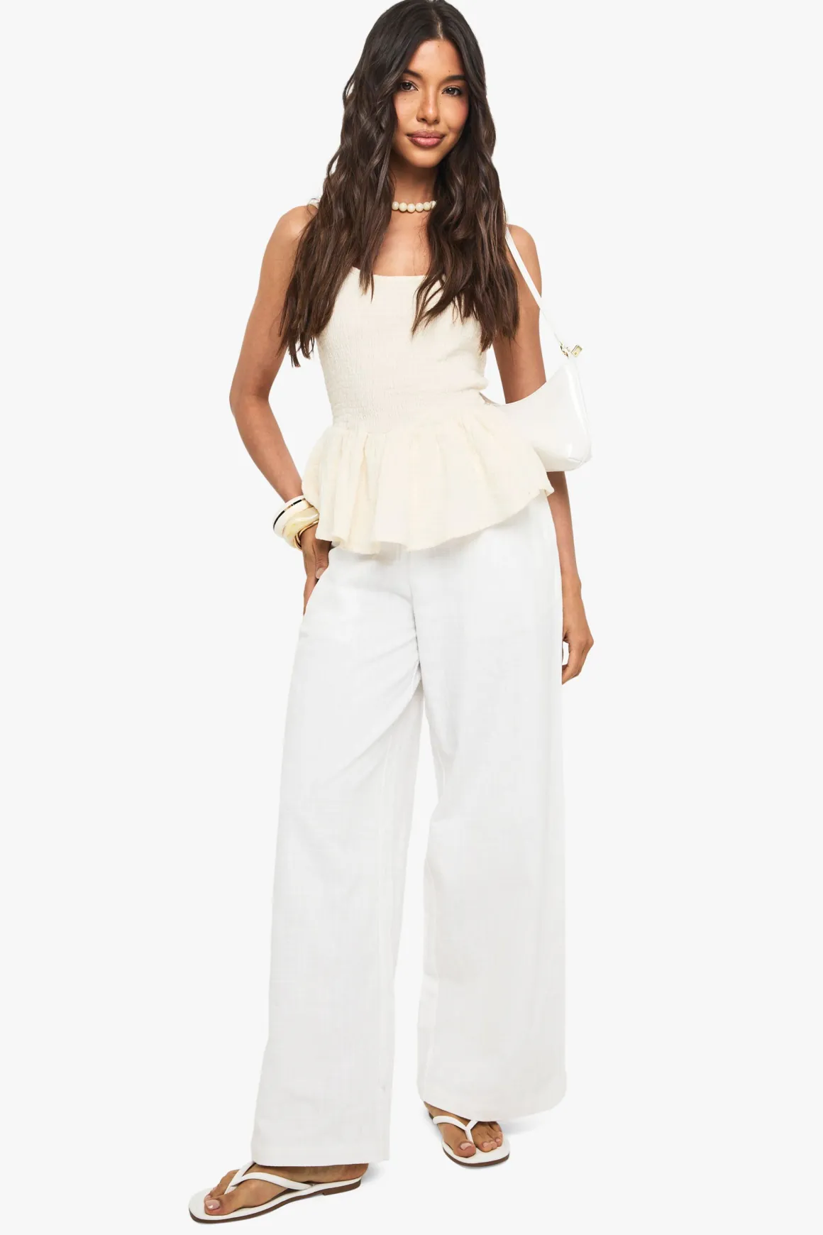 Cami peplum en coton crinkled froncé