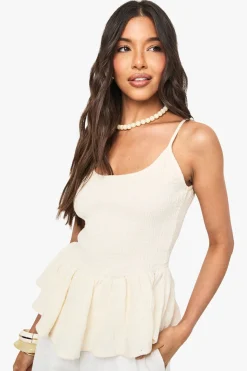 Cami peplum en coton crinkled froncé