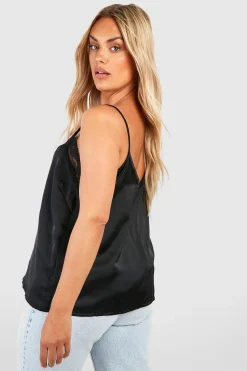 Cami satin en taille plus à bordure en dentelle