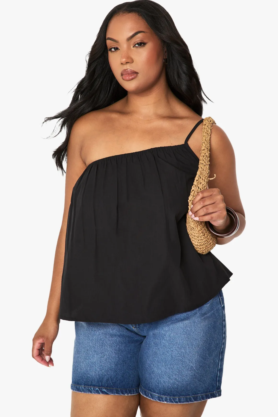 Camisole asymétrique en popeline de coton grande taille