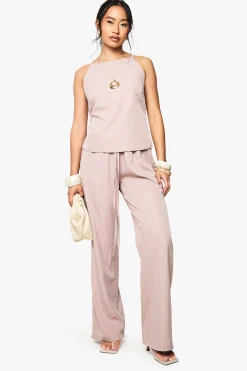 boohoo Camisole à col haut à rayures fines tissées<Femme Tops