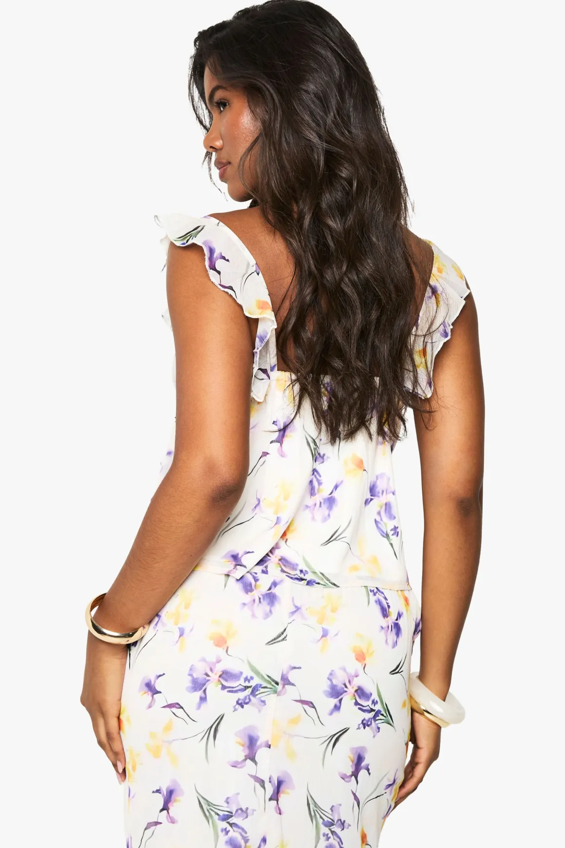 Camisole en mousseline à imprimé floral et bretelles à volants