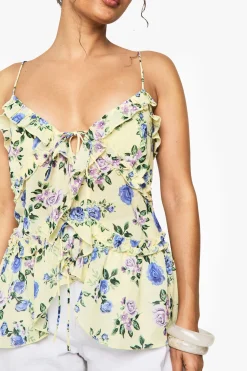 Camisole à imprimé floral tissé avec volants