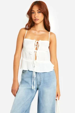 Camisole nouée à bordure en dentelle