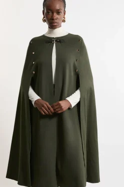 KarenMillen Cape Longue en Maille Mélangée Viscose Style Militaire<Femme Manteaux Et Vestes D’Automne|Vestes & Manteaux