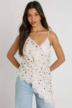 Caraco Asymétrique Drapé À Pois Avec Bordure En Dentelle