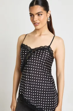 Caraco Asymétrique Satin à Pois avec Dentelle