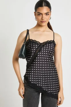 Caraco Asymétrique Satin à Pois avec Dentelle