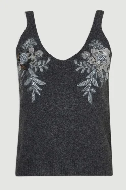 Caraco Douillet en Mélange de Laine avec Broderies Florales Archive