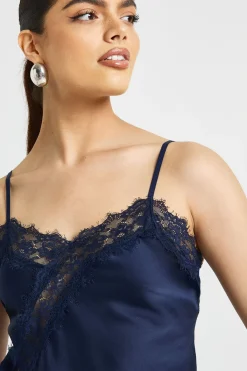 boohoo Caraco Long en Satin avec Dentelle Contrastante<Femme Satin Et Dentelle|Tops