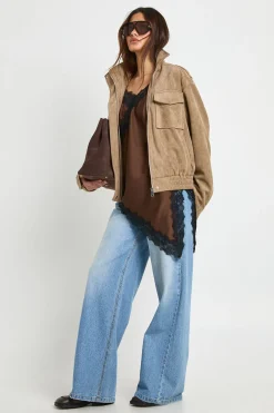 boohoo Caraco Long en Satin à Contrastes de Dentelle<Femme Looks Chocolat|Satin Et Dentelle