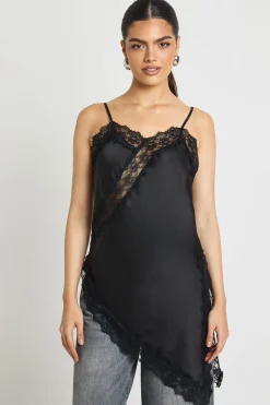 boohoo Caraco Long en Satin à Dentelle<Femme Satin Et Dentelle|Tops