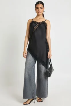 boohoo Caraco Long en Satin à Dentelle<Femme Satin Et Dentelle|Tops