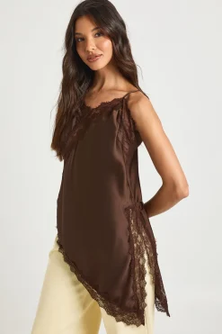 boohoo Caraco Long en Satin et Dentelle<Femme Looks Chocolat|Satin Et Dentelle