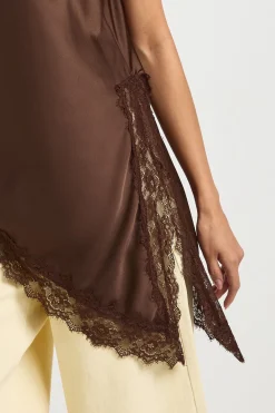 boohoo Caraco Long en Satin et Dentelle<Femme Looks Chocolat|Satin Et Dentelle