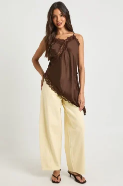 boohoo Caraco Long en Satin et Dentelle<Femme Looks Chocolat|Satin Et Dentelle