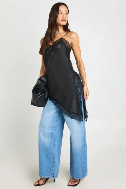 Caraco Long En Satin Et Dentelle Tall