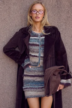 Cardigan ajusté à col rond en tricot duveteux et texturé