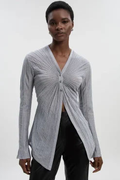 Cardigan Ajusté Tricoté Métallisé Scintillant