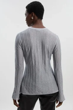 Cardigan Ajusté Tricoté Métallisé Scintillant