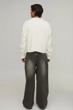 boohooMAN Cardigan Bouclette Décontracté Coupe Ample Avec Logo<Homme Maille|Mailles