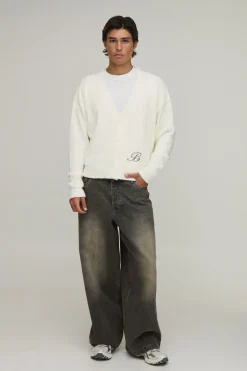 boohooMAN Cardigan Bouclette Décontracté Coupe Ample Avec Logo<Homme Maille|Mailles
