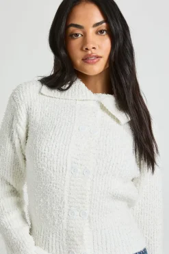 Cardigan boutonné à col en maille texturée