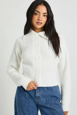 Cardigan boutonné à col en maille texturée