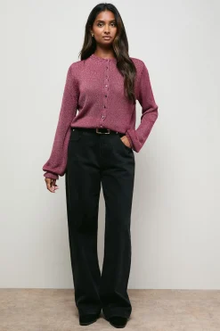 Cardigan Boutonné à Col Festonné
