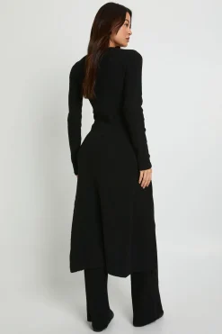 Cardigan boutonné à coupe longue et pantalon à jambes larges assortis