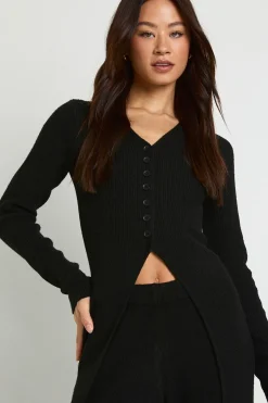 Cardigan boutonné à coupe longue et pantalon à jambes larges assortis