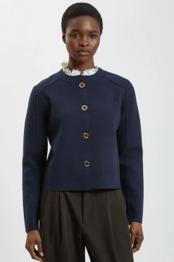 Cardigan Boutonné En Maille De Laine Compacte Avec Col Amovible