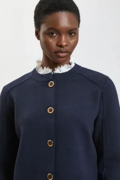 Cardigan Boutonné En Maille De Laine Compacte Avec Col Amovible