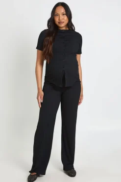 Cardigan Boutonné En Maille Douce Et Pantalon Large De Maternité