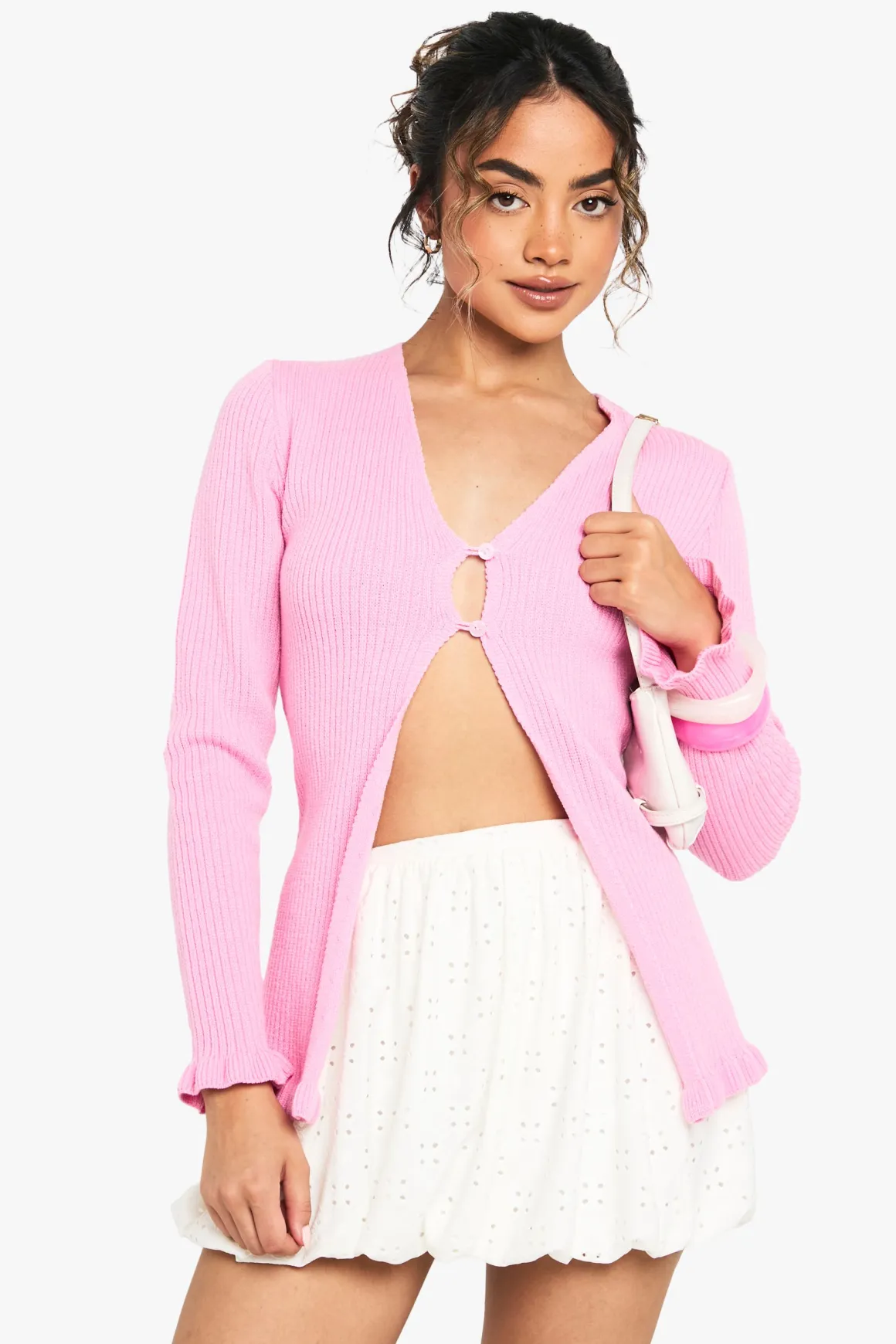Cardigan boutonné en maille douce avec ourlet feuille de laitue