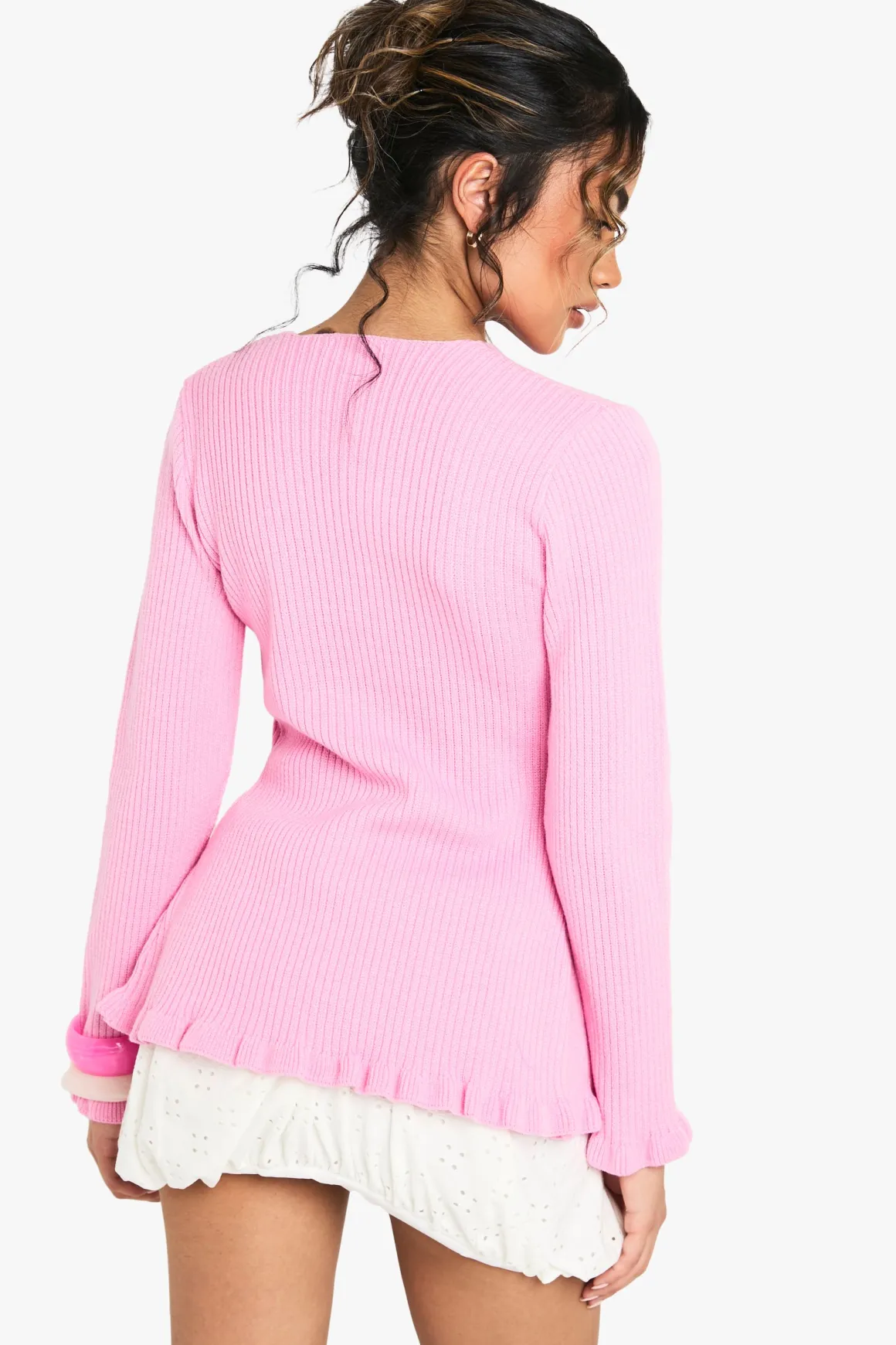 Cardigan boutonné en maille douce avec ourlet feuille de laitue