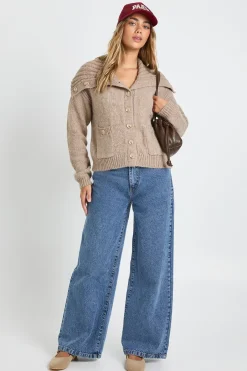boohoo Cardigan boutonné en maille épaisse à col oversize détaillé<Femme Pulls Et Gilets|Toutes Les Mailles